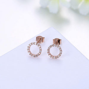 925 Sterling Silver Plated Rose Gold Simple Geometric Round Cubic Zircon Stud Earrings - Glamorousky