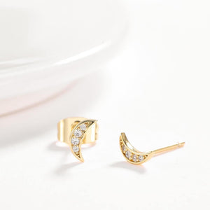 Fashion Simple Plated Gold Moon Cubic Zirconia Stud Earrings - Glamorousky