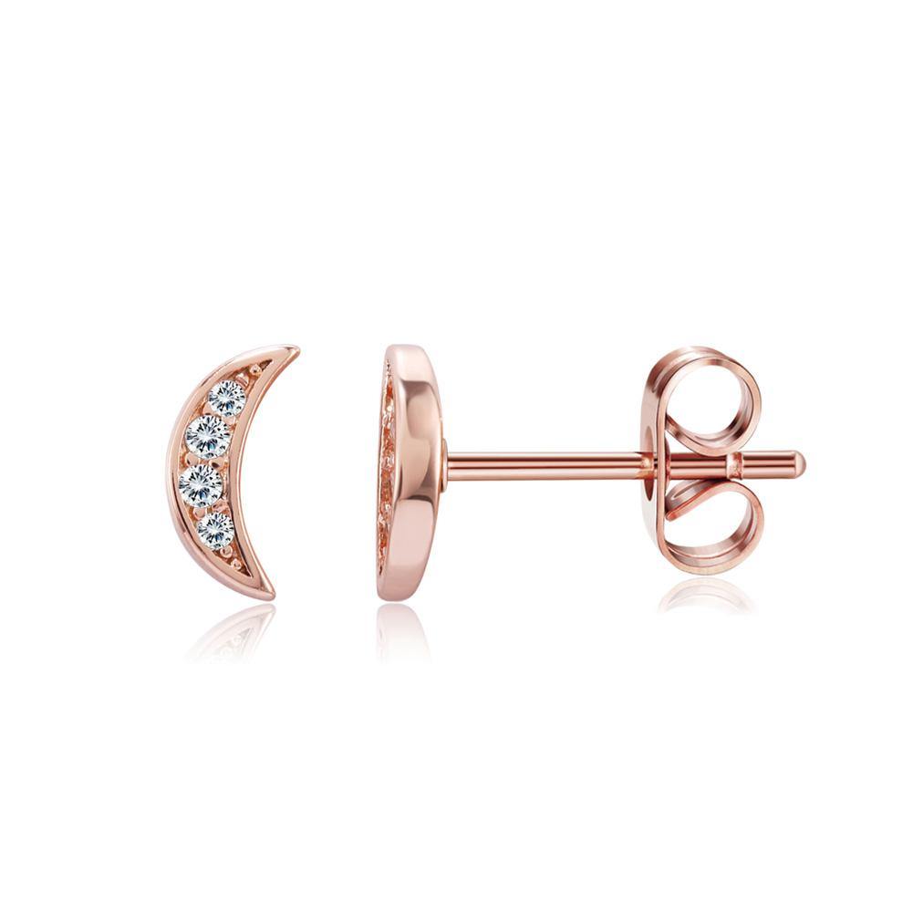 Fashion Simple Plated Rose Gold Moon Cubic Zirconia Stud Earrings - Glamorousky