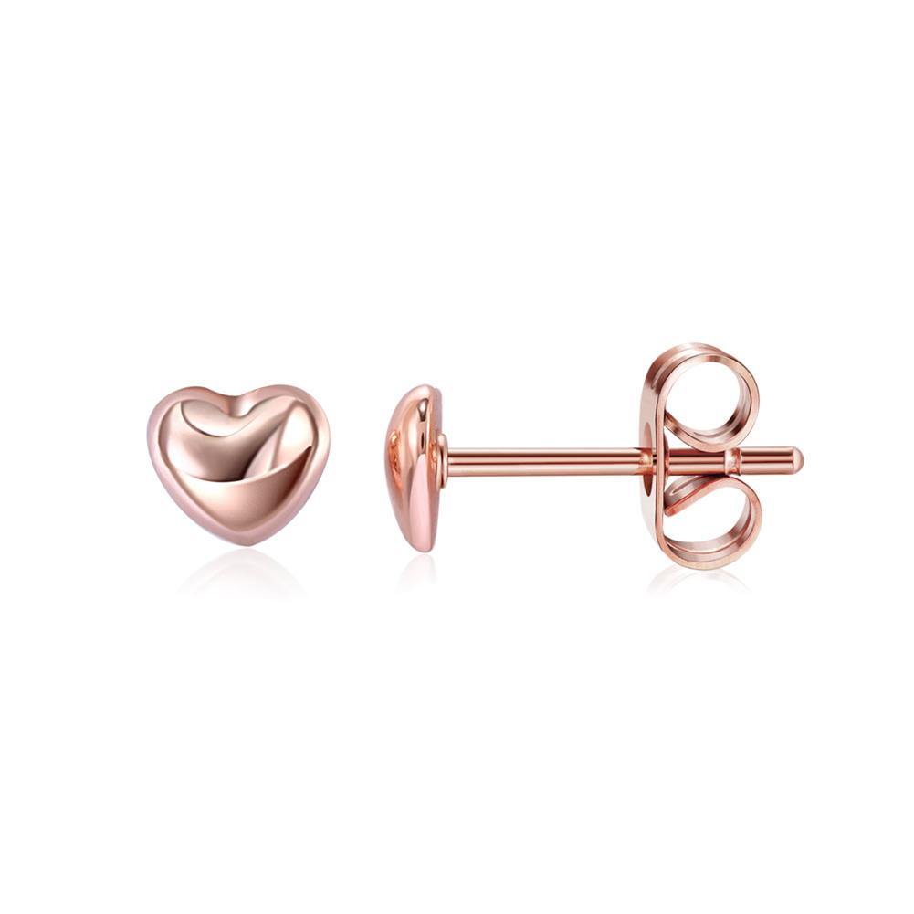 Simple Romantic Plated Rose Gold Heart Stud Earrings - Glamorousky