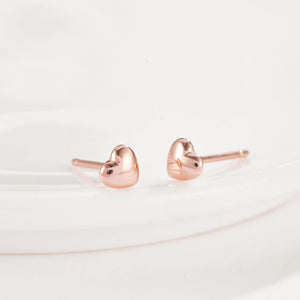 Simple Romantic Plated Rose Gold Heart Stud Earrings - Glamorousky