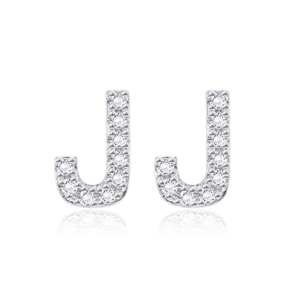 Simple and Fashion Letter J Cubic Zircon Stud Earrings - Glamorousky