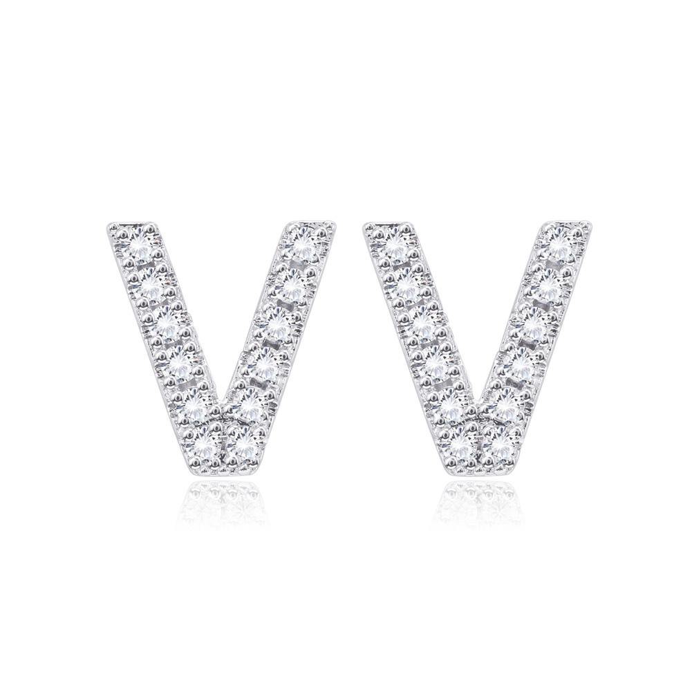 Simple and Fashion Letter V Cubic Zircon Stud Earrings - Glamorousky