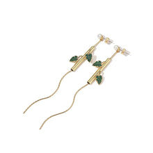 Load image into Gallery viewer, Simple Plated Gold Green Cubic Zircon Leaf Tassel Earrings - Glamorousky