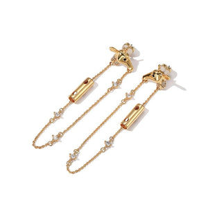 Fashion Plated Gold Giraffe Tassel Earrings with Cubic Zircon - Glamorousky