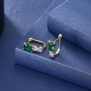 Elegant Plated Gold Geometric Earrings with Green Cubic Zircon - Glamorousky