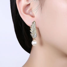 Load image into Gallery viewer, Fashion and Elegant Plated Gold Wing Pearl Earrings with Cubic Zircon - Glamorousky