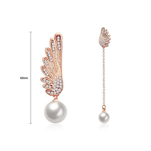Fashion Elegant Plated Rose Gold Wing Pearl Earrings with Cubic Zircon - Glamorousky