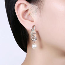 Load image into Gallery viewer, Fashion Elegant Plated Rose Gold Wing Pearl Earrings with Cubic Zircon - Glamorousky