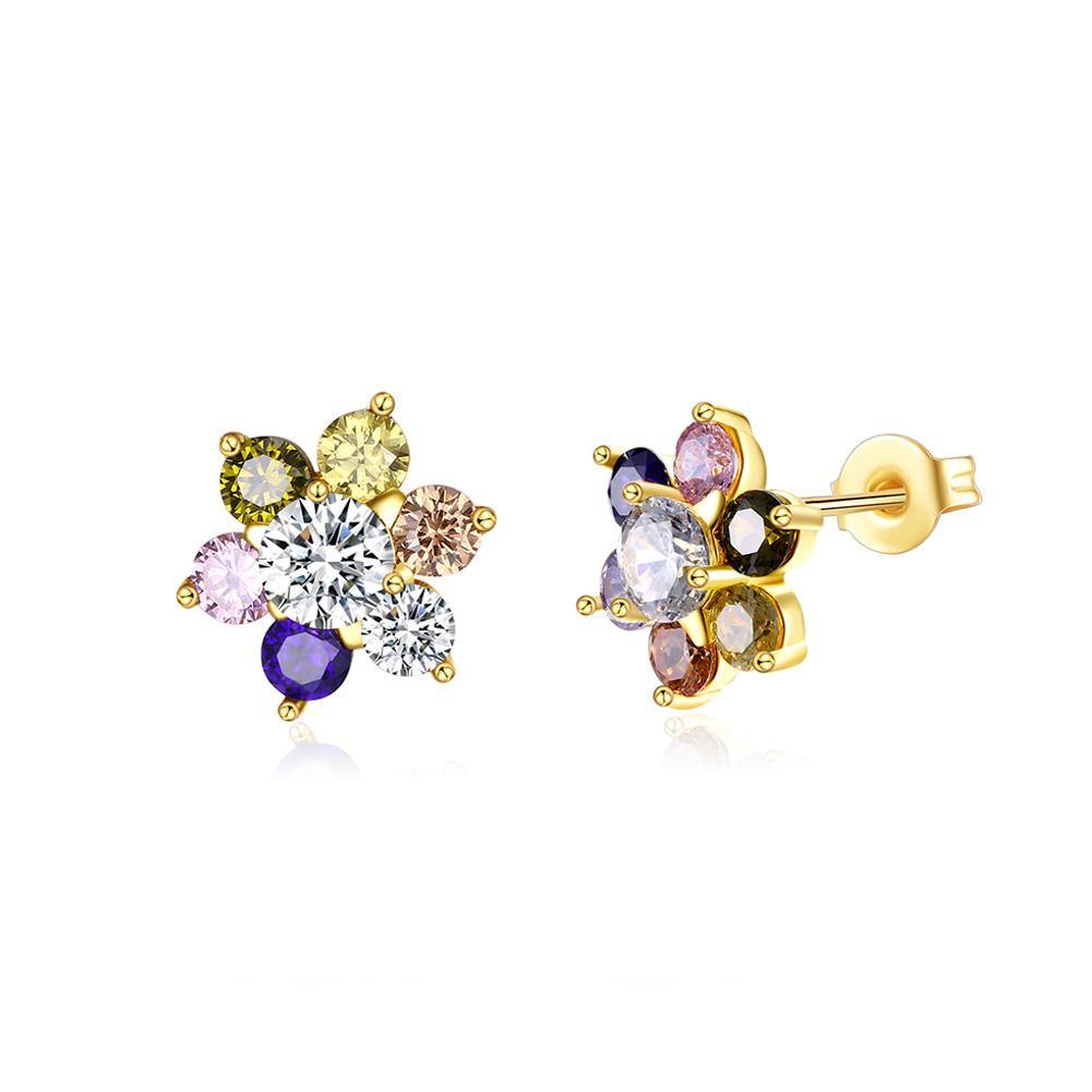 Fashion Delicate Plated Gold Flower Colored Cubic Zircon Stud Earrings - Glamorousky