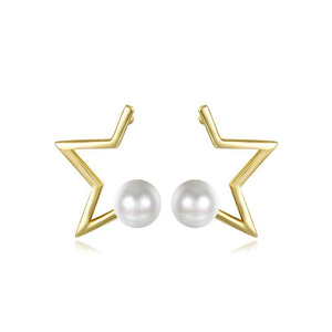 Fashion Simple Plated Gold Star Fashion Pearl Stud Earrings - Glamorousky