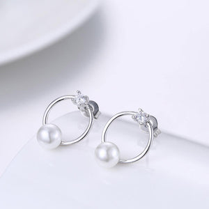 Fashion Simple Geometric Round Pearl Earrings with Cubic Zircon - Glamorousky