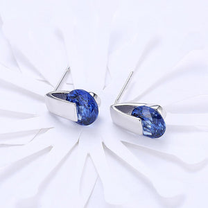 Simple and Fashion Geometric Round Blue Cubic Zircon Stud Earrings - Glamorousky