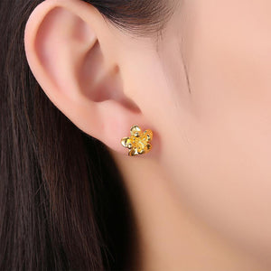 Fashion Elegant Plated Gold Flower Stud Earrings - Glamorousky