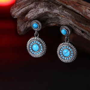 Elegant Vintage Geometric Round Turquoise Earrings - Glamorousky