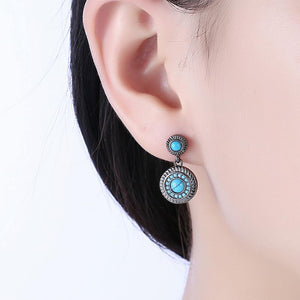 Elegant Vintage Geometric Round Turquoise Earrings - Glamorousky