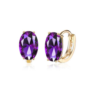 Elegant and Fashion Plated Champagne Geometric Oval Purple Cubic Zircon Earrings - Glamorousky