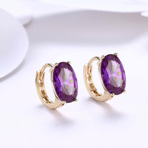 Elegant and Fashion Plated Champagne Geometric Oval Purple Cubic Zircon Earrings - Glamorousky