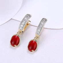 Load image into Gallery viewer, Elegant Romantic Plated Champagne Geometric Round Red Cubic Zircon Earrings - Glamorousky
