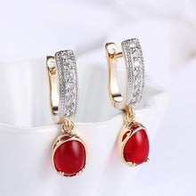 Load image into Gallery viewer, Elegant Romantic Plated Champagne Geometric Round Red Cubic Zircon Earrings - Glamorousky