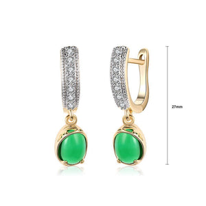 Elegant Romantic Geometric Round Green Cubic Zircon Earrings - Glamorousky