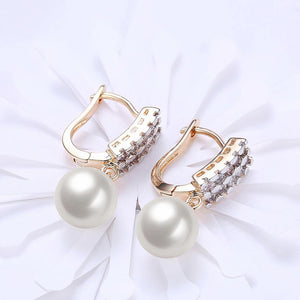 Elegant and Fashion Plated Champagne Double Row Cubic Zircon Pearl Earrings - Glamorousky