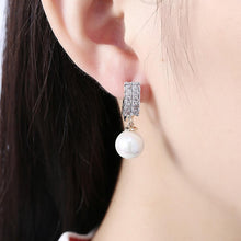 Load image into Gallery viewer, Elegant and Fashion Plated Champagne Double Row Cubic Zircon Pearl Earrings - Glamorousky