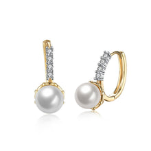 Load image into Gallery viewer, Elegant and Romantic Plated Champagne Gold Round Pearl Earrings with Cubic Zircon - Glamorousky