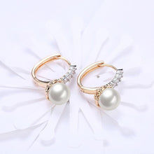 Load image into Gallery viewer, Elegant and Romantic Plated Champagne Gold Round Pearl Earrings with Cubic Zircon - Glamorousky