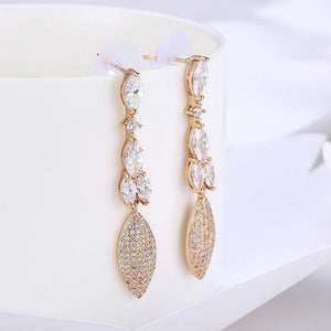 Fashion Simple Plated Champagne Gold Leaf Cubic Zircon Earrings - Glamorousky