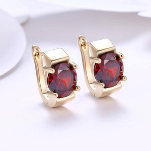 Fashion Elegant Plated Champagne Gold Geometric Red Cubic Zircon Earrings - Glamorousky