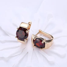 Load image into Gallery viewer, Fashion Elegant Plated Champagne Gold Geometric Red Cubic Zircon Earrings - Glamorousky