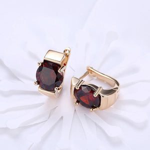 Fashion Elegant Plated Champagne Gold Geometric Red Cubic Zircon Earrings - Glamorousky