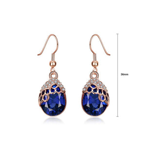 Fashion Elegant Plated Rose Gold Geometric Earrings with Blue Austrian Element Crystal - Glamorousky