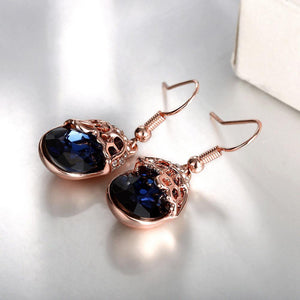 Fashion Elegant Plated Rose Gold Geometric Earrings with Blue Austrian Element Crystal - Glamorousky