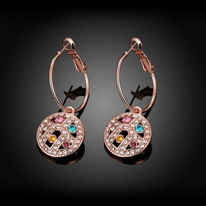 Fashion Plated Rose Gold Geometric Openwork Round Earrings with Austrian Element Crystal - Glamorousky