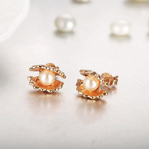 Elegant Fashion Plated Rose Gold Pearl Shell Stud Earrings - Glamorousky