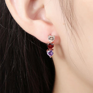 Fashion Plated Romantic Rose Gold Tricolor Heart Shaped Cubic Zircon Stud Earrings - Glamorousky
