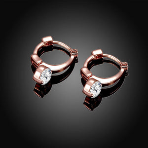 Fashion Elegant Plated Rose Gold Geometric Round Cubic Zirconia Stud Earrings - Glamorousky
