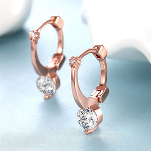 Fashion Elegant Plated Rose Gold Geometric Round Cubic Zirconia Stud Earrings - Glamorousky