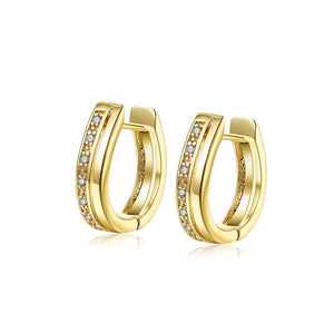 Fashion Simple Plated Gold Single Row Cubic Zircon Geometric Stud Earrings - Glamorousky