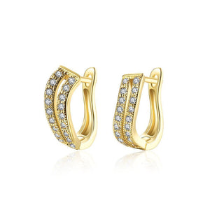 Fashion and Elegant Plated Gold Double Row Cubic Zircon Geometric Earrings - Glamorousky