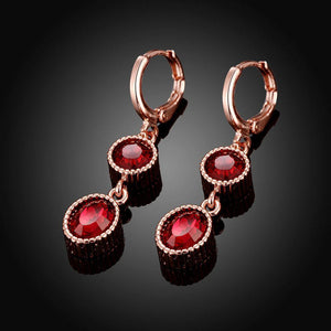 Fashion Simple Plated Rose Gold Geometric Round Red Cubic Zircon Earrings - Glamorousky