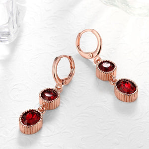 Fashion Simple Plated Rose Gold Geometric Round Red Cubic Zircon Earrings - Glamorousky
