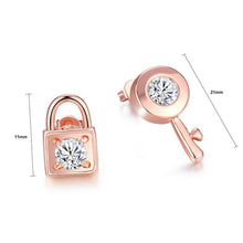 Load image into Gallery viewer, Fashion Plated Rose Gold Key Lock Cubic Zircon Stud Earrings - Glamorousky