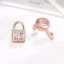 Load image into Gallery viewer, Fashion Plated Rose Gold Key Lock Cubic Zircon Stud Earrings - Glamorousky