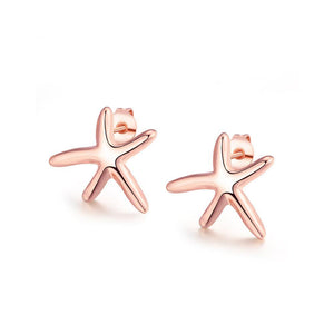 Simple and Fashion Plated Rose Gold Starfish Stud Earrings - Glamorousky
