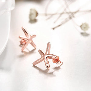 Simple and Fashion Plated Rose Gold Starfish Stud Earrings - Glamorousky