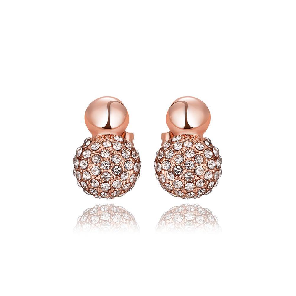 Fashion Simple Plated Rose Gold Geometric Round Cubic Zirconia Stud Earrings - Glamorousky