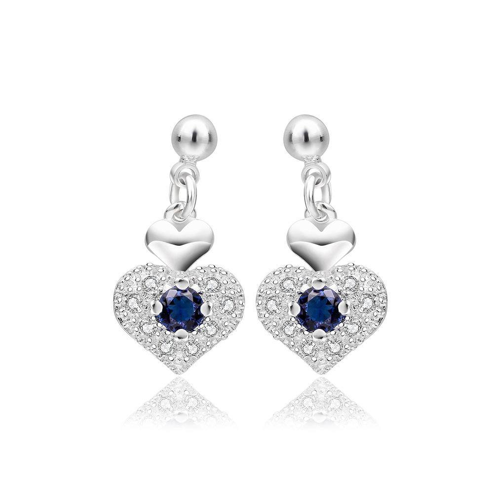 Fashion Romantic Heart Shaped Blue Cubic Zircon Earrings - Glamorousky